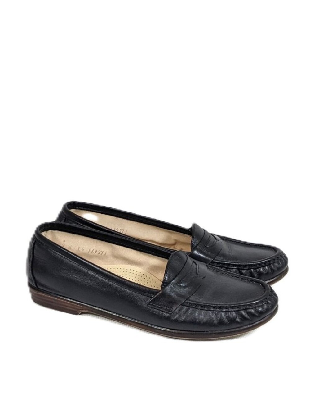 SAS Women's Black Leather Penny Loafers Slip On Shoes Size 9 W